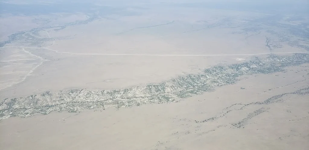 Olduvai Gorge seen from the air looking south